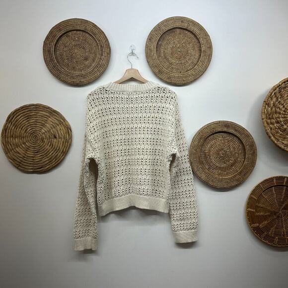 Universal Thread Neutral Off White Cream Open Knit Crew Neck Sweater XL Boho - Picture 2 of 6